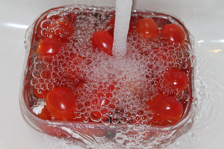 Blow, vatten, luftbubblor, tomater, bubbla, röd, fräschör