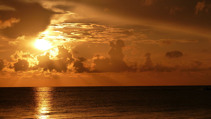 solnedgång, Ocean, havet, dramatiska, solen, Sky, naturen