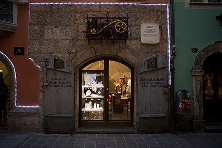 urmager, Shop, julelys, arkitektur, historiske, efter mørkets frembrud, Innsbruck