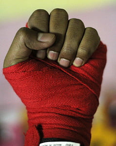 mano, Boxeo, boxeador, cinta, dedos, lucha contra el, combatiente de la