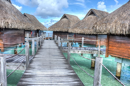 bora bora, over water bungalows, tropical, vacation, lagoon, nature, french polynesia