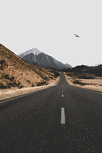gray, asphalt, road, near, mountain, mountain road, lane