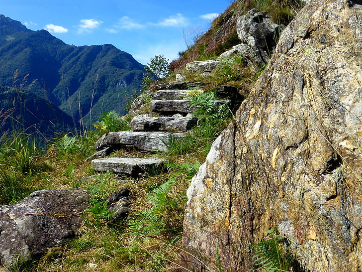 dolini, Ticino, planine, stijena, stepenice, planinarenje