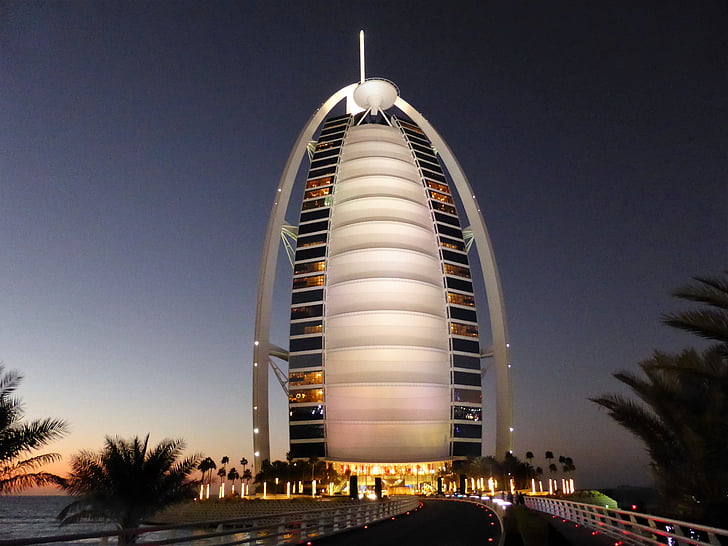 Hotel, Dubai, Burj Al Arab, emirater, luksus, glamour, arkitektur