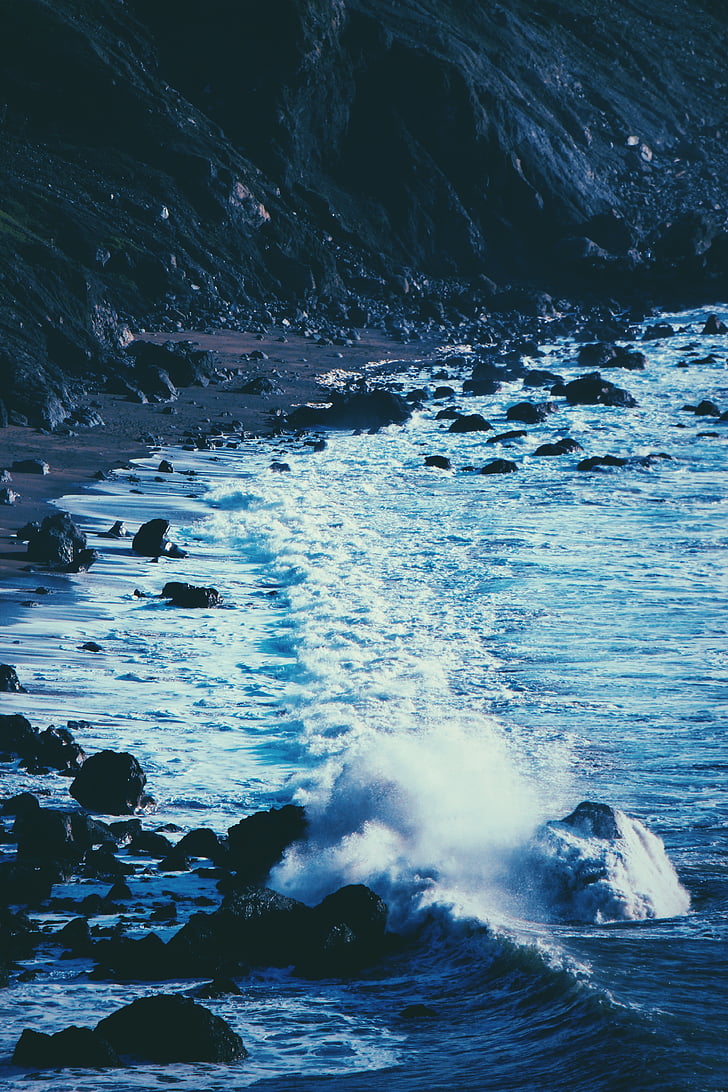снимка, рок, тяло, вода, океан, море, плаж