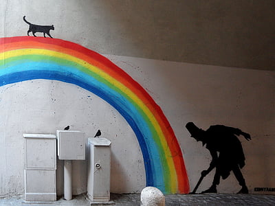 Rainbow, City, murals, Graffiti, Fantasia, Värv