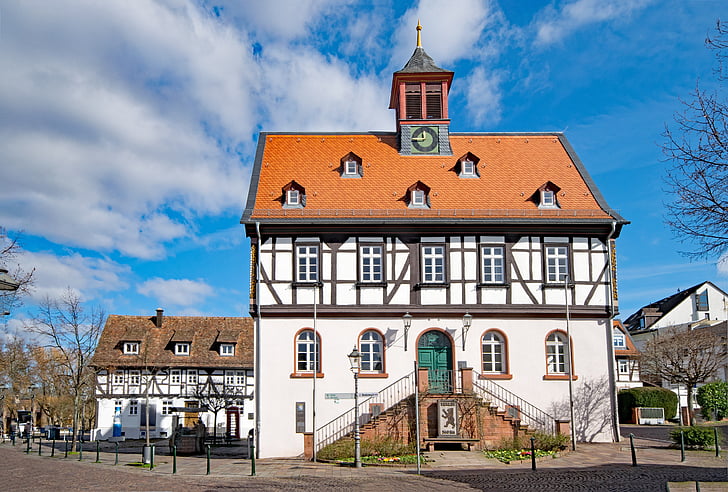 Bad vilbel, Hesse, Németország, városháza, óváros, rácsos, fachwerkhaus