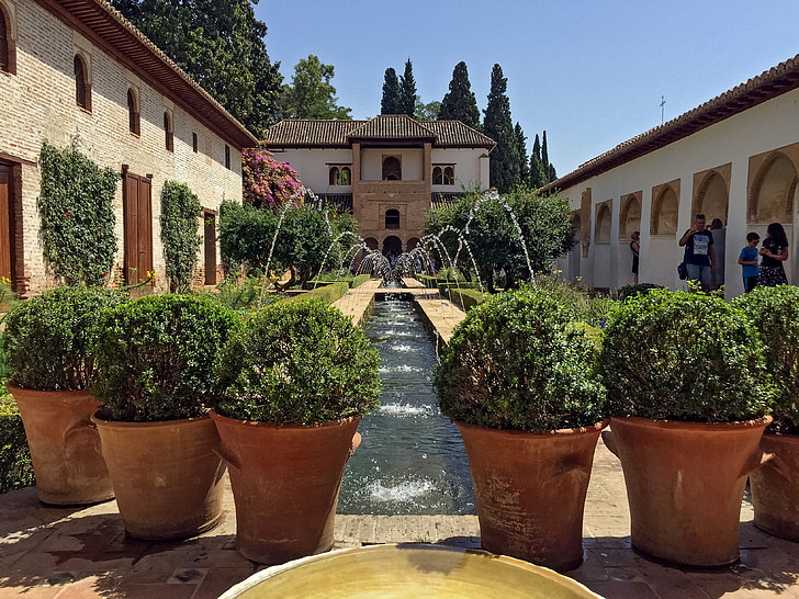 Granada, Alhambra, generalife, dārza, ūdens, lauku, gleznainā