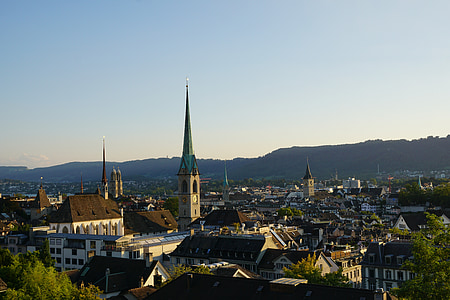 Zürich, óváros, templomok, Svájc, tetők, város, Lakások