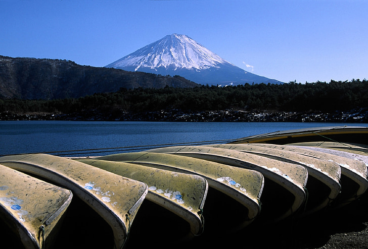 Mount fuji, båtar, sjön, landskap, Utomhus, natursköna, Japan