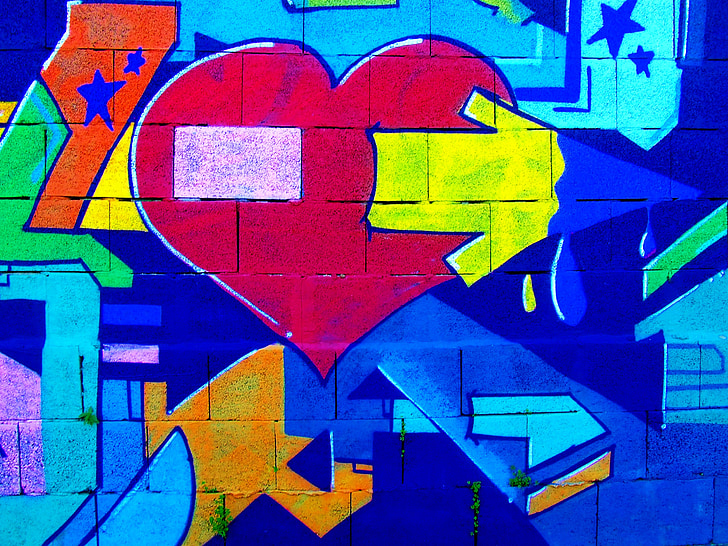 grafiti, jantung, Cinta, simbol, romantis, grunge, Valentine