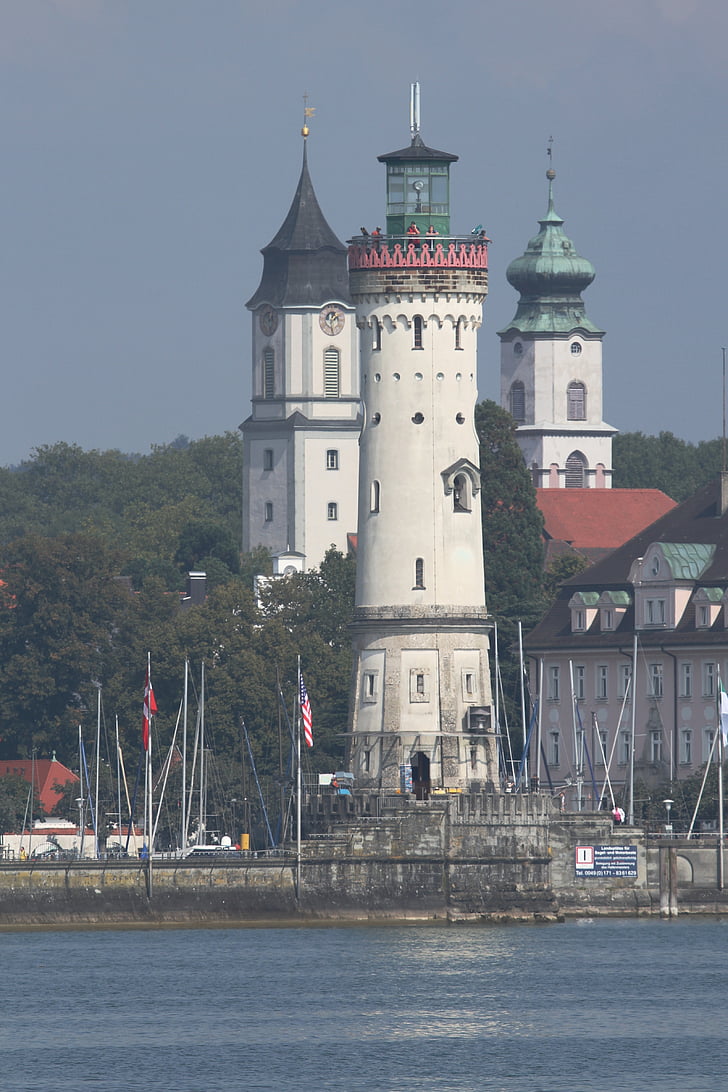 lindau, port, harbour entrance, water, city, quay wall, germany