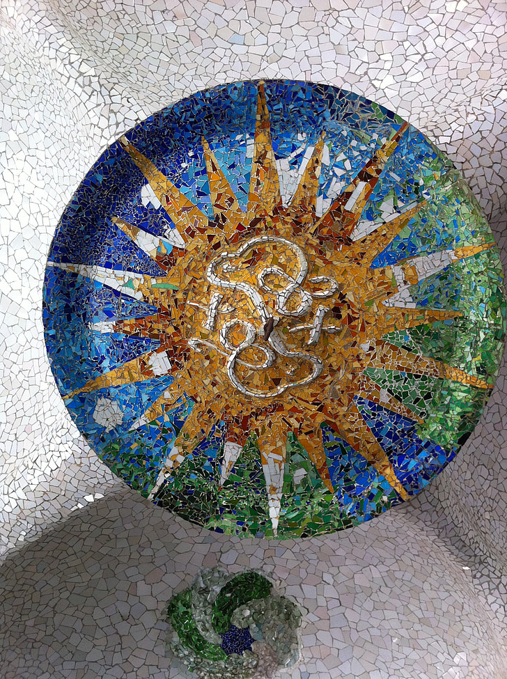 Mozaika, Gaudi, Barcelona, Záhradné gaudí