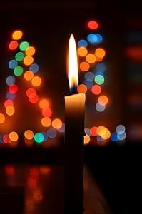 vela, bokeh, Natal, luzes, azul, vela de cera, à luz de velas