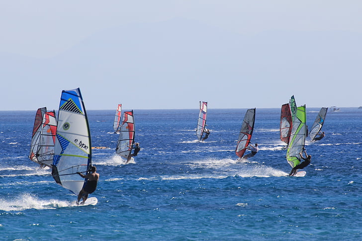 windsurfing, sportovní, vodní sporty, surfování, Řecko, vítr, Vassiliki