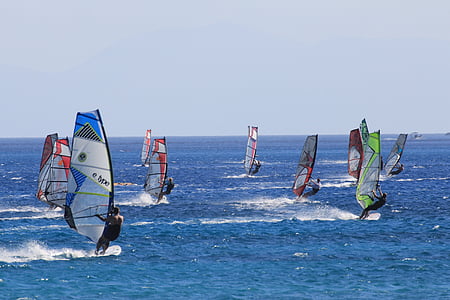 Windsurfing, športové, Vodné športy, surfovanie, Grécko, vietor, Vassiliki