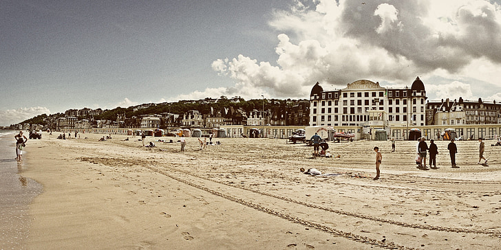 Trouville, Beach, more, Francúzsko, Normandy, Deauville, Dovolenka