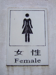 fêmea, vaso sanitário, sinal, mulher, casa de banho, Chinês
