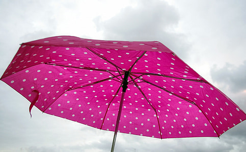 pink, umbrella, rain, winter, clouds, miserable, happy