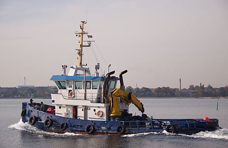 tug-boat, ship, ocean, harbour, work, sea, crane