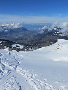 ski de fond, paysage, randonnée pédestre, hiver, ski