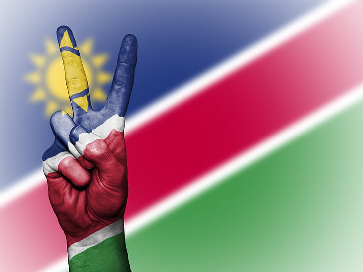 Namibië, vrede, hand, natie, achtergrond, banner, kleuren