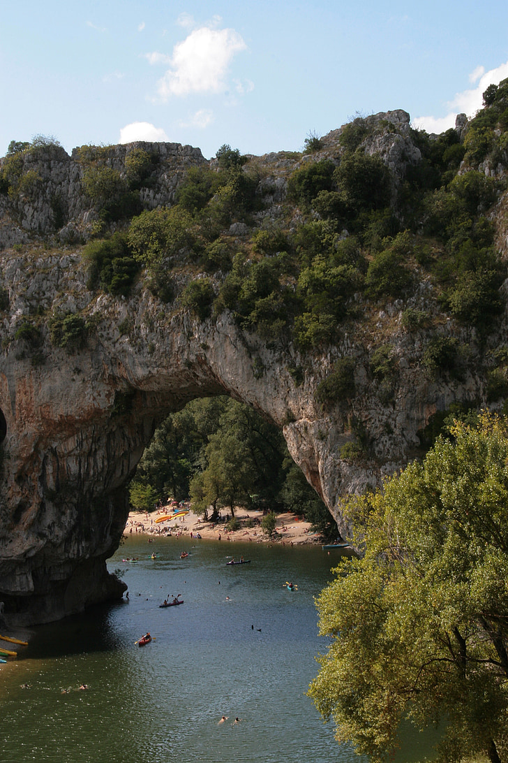 Pont d'arc, kamenný most, Ardèche, Francie, řeka, Ardèche, kaňon