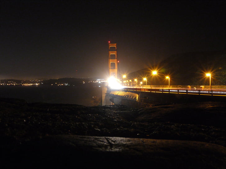 San, Francisco, USA, Golden gate bridge, natt, lys, Bridge