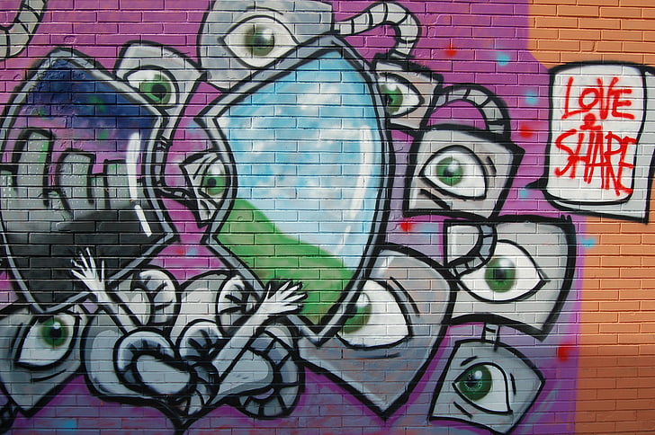 arte, parede de tijolo, grafite, pintura mural, arte de rua, parede, multi colorido
