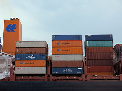 kontainer, Port, Hamburg, kapal kontainer, perdagangan barang, transportasi, Penanganan peti kemas