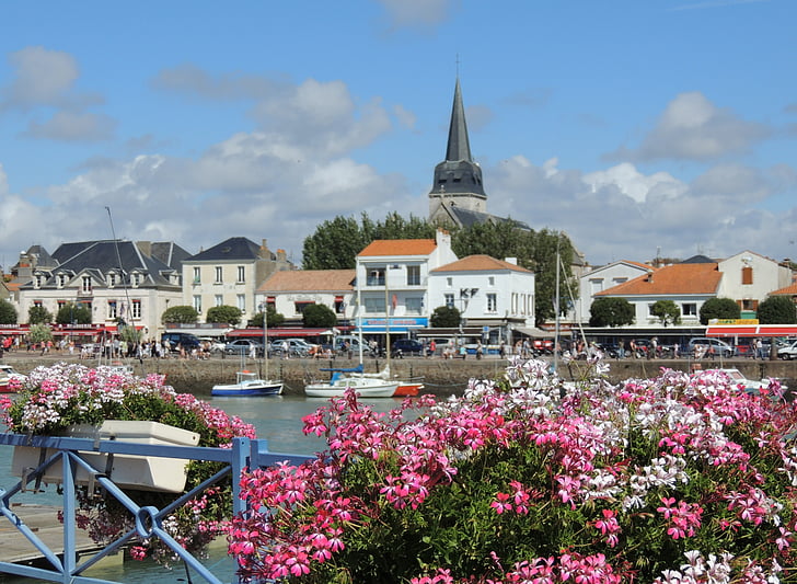 Saint gilles, Vendée, paisaje, flor, arquitectura, verano, embarcación náutica