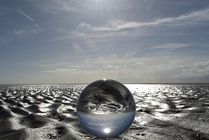 Globus-Bild, Kugel, Glas, Glaskugel, Strand, Watt, Nordsee