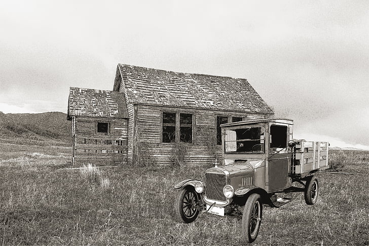 stará zemědělská usedlost, Ford t, vozík, Ford, Spojené státy americké, automobil, nostalgie