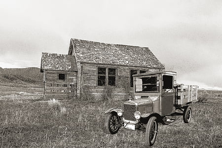 régi parasztház, Ford t, teherautó, Ford, Amerikai Egyesült Államok, autó, nosztalgia