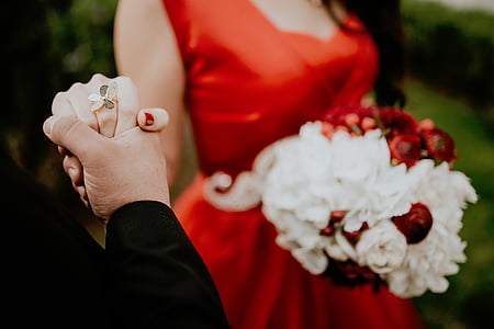 people, red, flowers, hands, bouquet, love, romance