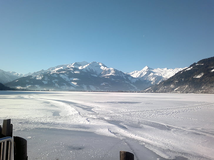Австрия, Цел ам Зее, сняг, зимни, езеро, планини, пейзаж