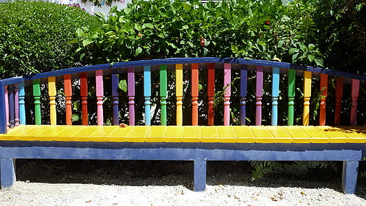 Скамейка, красочные, многоцветная, на открытом воздухе, Уимси, яркий, деревянные