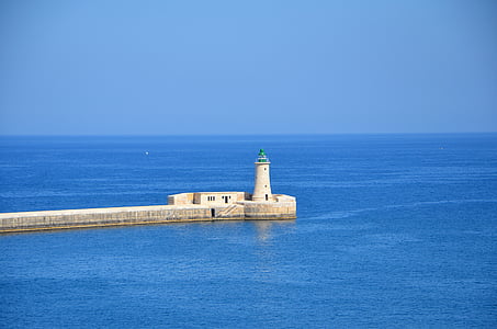 Málta, világítótorony, lámpa, a parton, nézet, víz, Marine