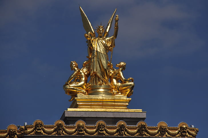 Paryžius, Opéra-Garnier teatras, Auksas, stogo, muzikos akademija, skulptūra