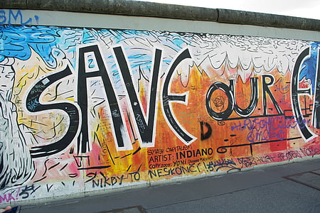 paret, Berlín, graffiti, esprai, mur de Berlín, fragment de, graffiti