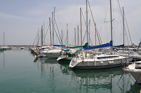 Marina, hamn, Yachts, Anchorage, romantiska, båtar, sommar