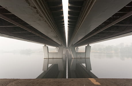пътен мост, река, изглед, мъгла, плаж, мост - човече структура, магистрала