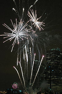 focuri de artificii, afişare, lângă, cer, răzătoare, arhitectura, clădiri