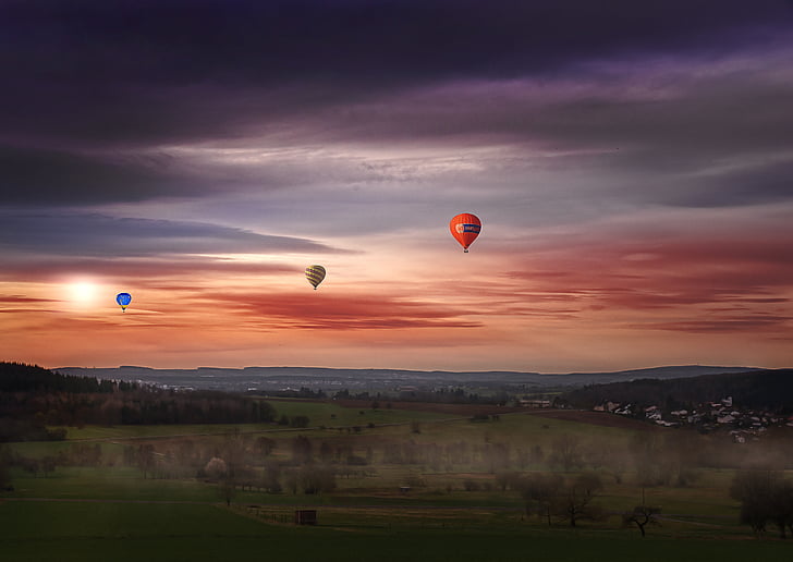 clouds, dawn, dusk, hot air balloons, sky, sunrise, sunset