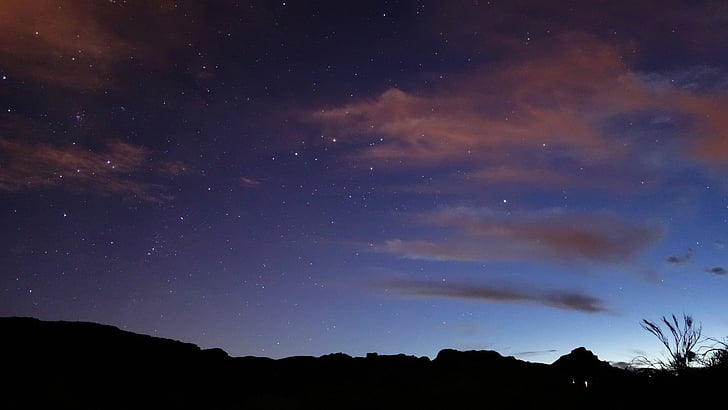 posta de sol, cel estrellat, Tenerife, nit, exposició prolongada, l'astronomia, estrella - espai