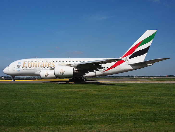 Emiráty, Airbus a380, lietadlá, lietadlo, lietadlo, letisko, Jet