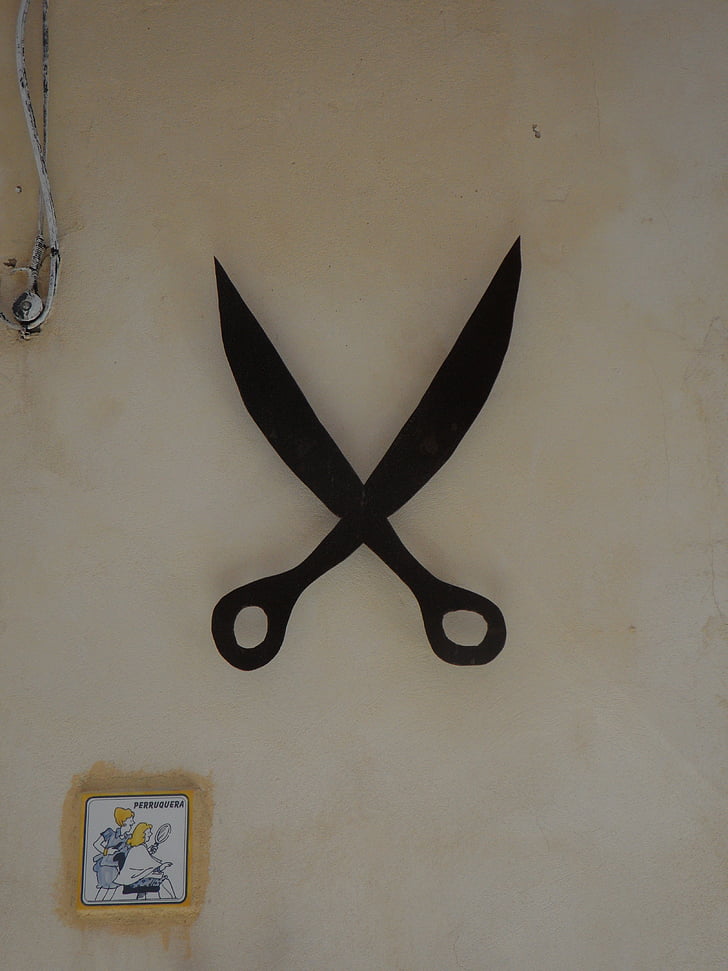 salon fryzjerski, Symbol, Nożyczki, Uwaga:, kutego żelaza, Barber Salon piękności, hauswand