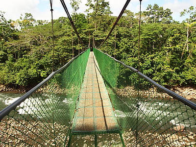 hängbro, Costa Rica, vatten, djungel, nationalparken, regnskog, floden