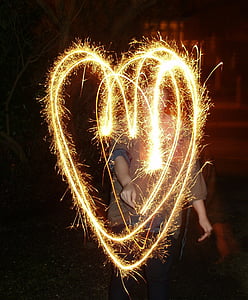 sirds, uguns, Sparkler, mīlu, gaiša, gaisma, sirds formas