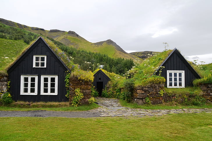 Skogar, Muzeum, Islandia, dachy trawa, Domy, podróży, krajobraz